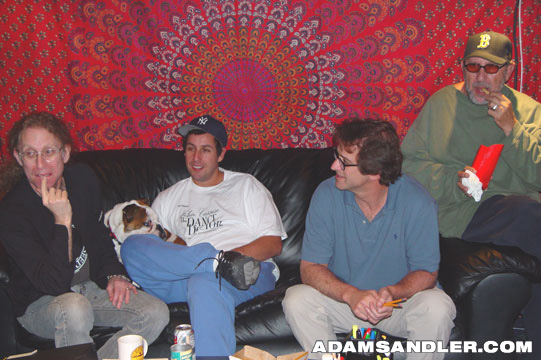 Waddy Wachtel, Matzo, Adam Sandler, Allen Covert, Brooks Arthur in the studio 2004 recording Shhh... Don't Tell