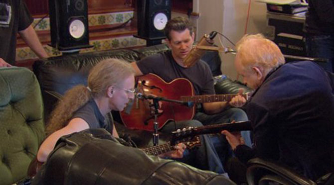 Waddy Wachtel, Lyle Lovett, Peter Asher recording 