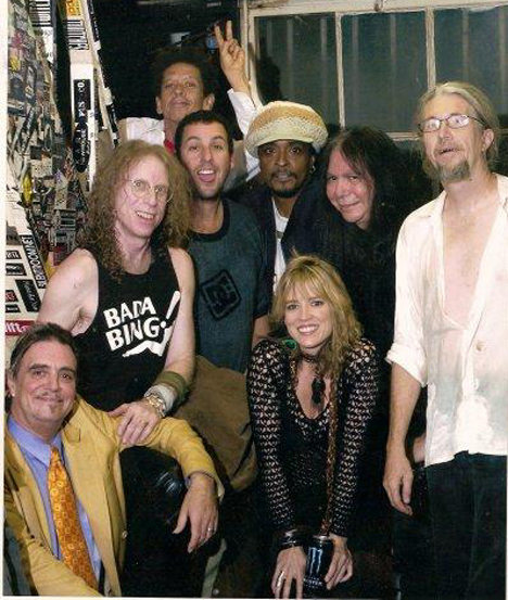 Terry Reid, Waddy Wachtel, Blondie Chaplin, Adam Sandler, Bernard Fowler, Stacy Michelle, Rick Rosas, Phil Jones backstage (photo courtesy of Jason Klein)