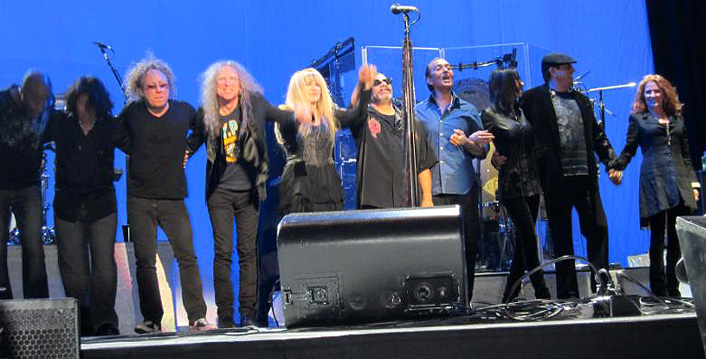 Darrell Smith, Al Ortiz, Jimmy Paxson, Waddy Wachtel, Stevie Nicks, Lenny Castro, Carlos Rios, Sharon Celani, Ricky Peterson, Lori Nicks Heart & Soul Tour Madison Square Garden 3/26/11 (Photo by Steve Porter)