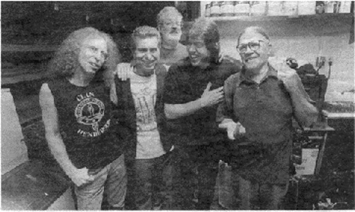 Waddy Wachtel, Johnny Rivers, Jack Tempchin, George Thorogood, Henry Diltz - backstage 2001