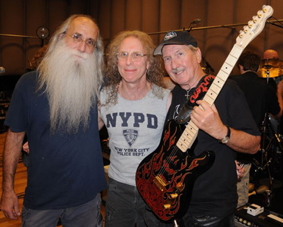 Lee Sklar, Waddy Wachtel, James Burton at rehearsal for Listen To Me Buddy Holly Tribute Concert 9/11 (photo by John Rowlands)