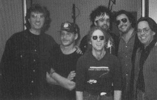 Jorge Calderon, Warren Zevon, Waddy Wachtel, Charley Drayton, Jim Keltner, Jeff Porcaro - at a recording session for Mr. Bad Example